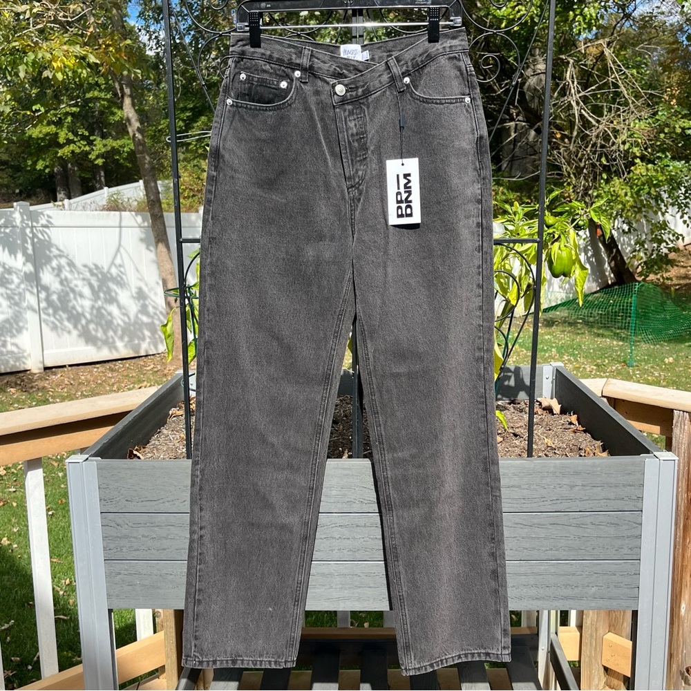 Princess Polly Holly Asymmetric Straight Leg Black Jeans Denim Size 4 NEW